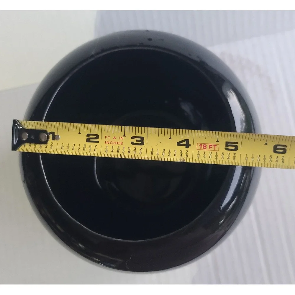 Vintage McCoy Floraline Rare BLACK Glossy Round Globular Ceramic Planter Vase‎